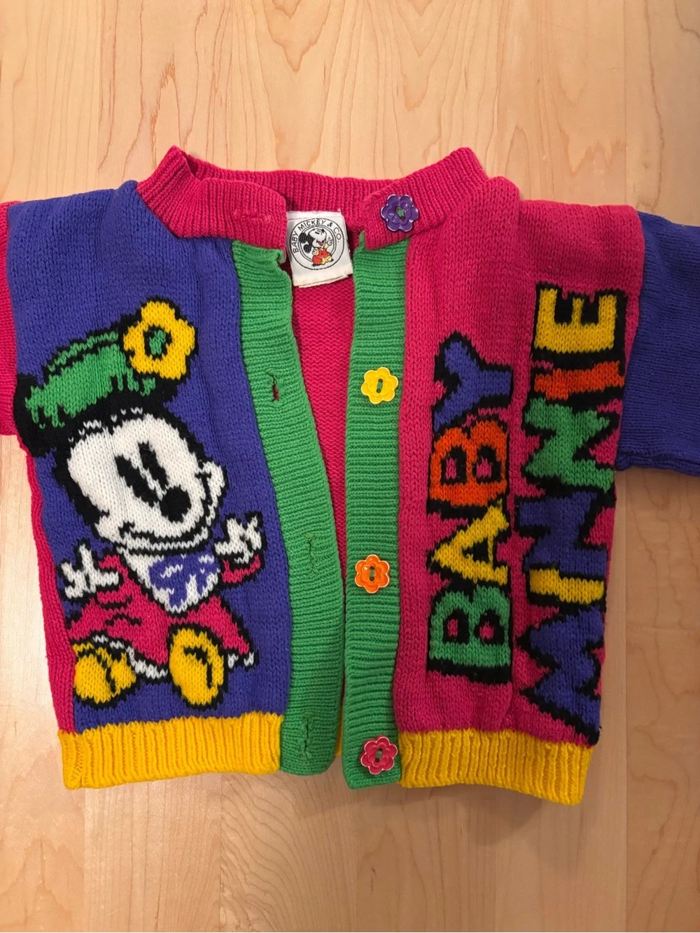 Vintage Baby Mickey & Co Varsity Style Colorblock Cardigan Size 18 mo